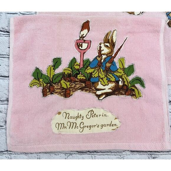 Vintage Martex Peter Rabbit Pink Bath Towel Set 3 Beatrix Potter Naughty Peter - Picture 5 of 9